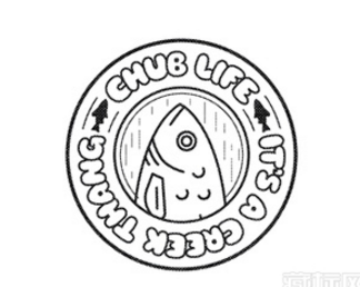 黑白素描鱼头logo设计图