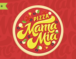 饮食行业logo设计说明：肚子饿了？吃块美味的披萨！
