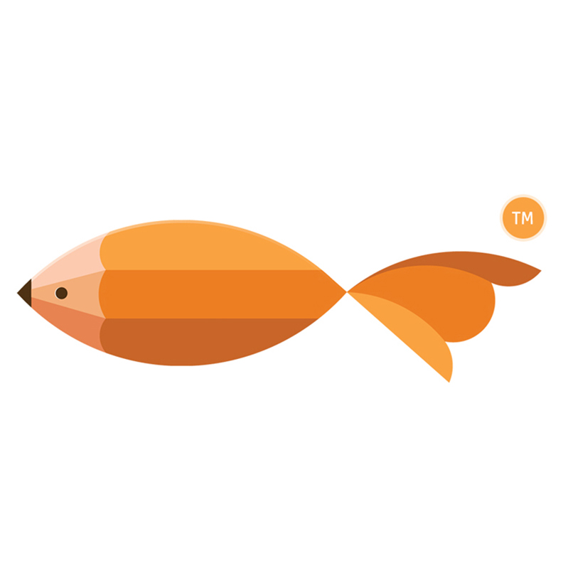 鱼logo设计 渐变 黄色 铅笔