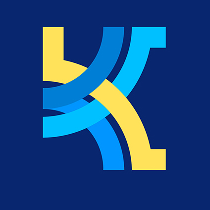 K字体logo设计   黄色 蓝色 立体  现代