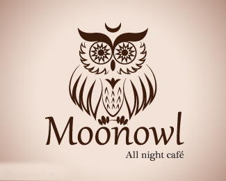 24小时营业咖啡店Moonowl猫头鹰标志