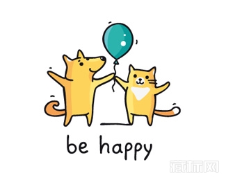 Be Happy猫与狗logo设计欣赏