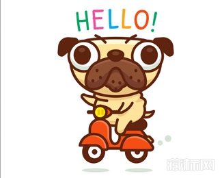 Pug ride Vespa狗logo设计欣赏