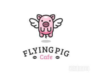 Flying Pig Cafe飞翔小猪logo设计