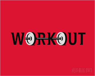 Workout举重杠铃logo设计