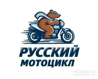 Russian motorcycle骑摩托车的小熊标志设计