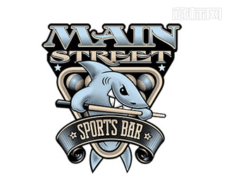 Main Street Sports Bar鲨鱼酒吧logo设计